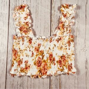 Altar'd State Floral Smocked Ruffled Cropped Tank Top